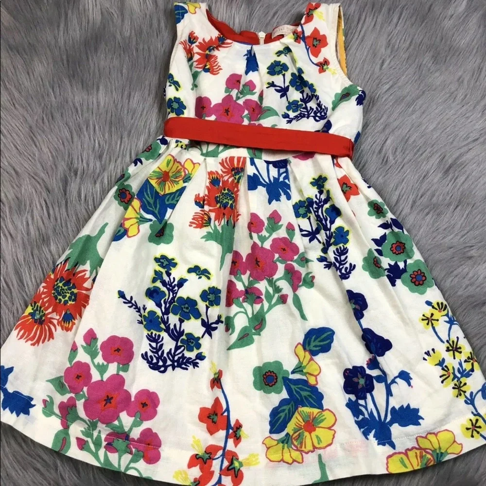 Mini Boden 3-4 Floral Sleeveless Pleated Dress